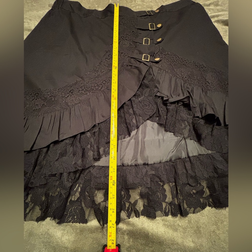 Gothic Steampunk Style Black Skirt Women’s SZ 2X, w/Lace, Ruffled Trim, Buckles - Picture 13 of 16